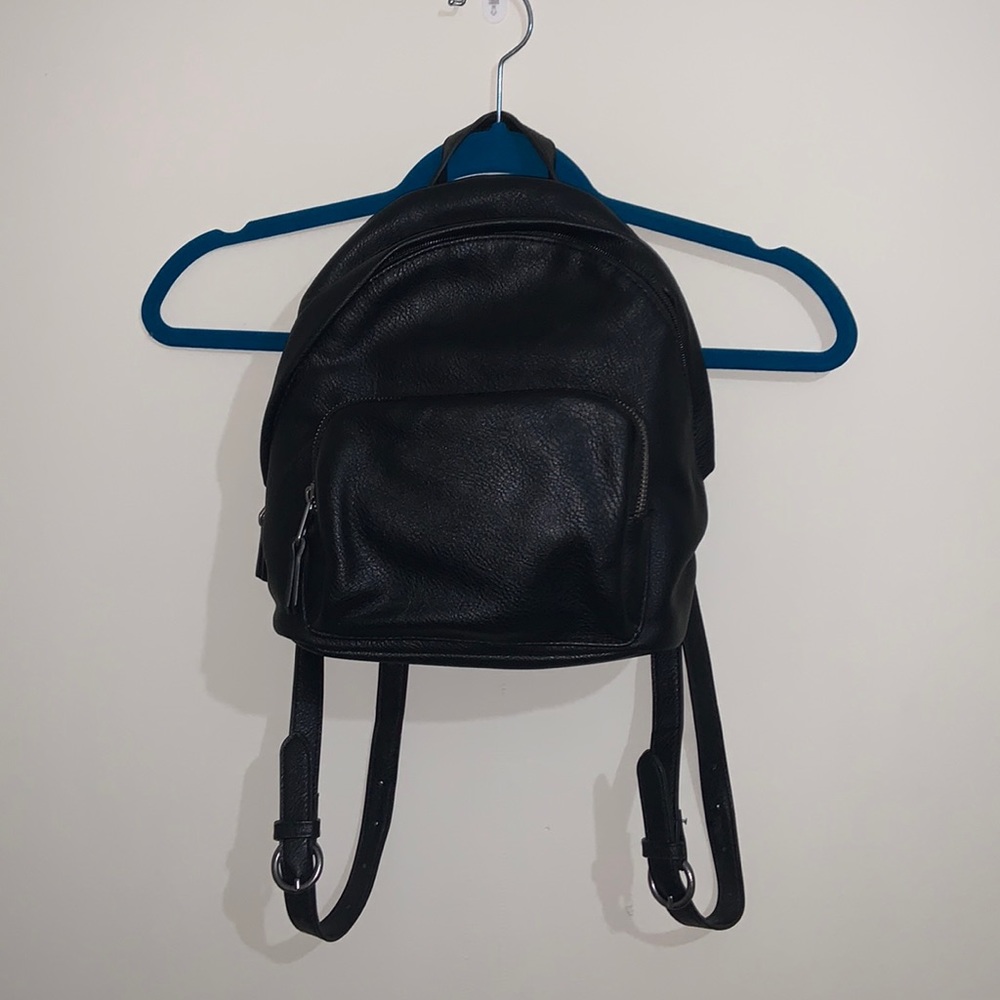 Black soft leather mini backpack